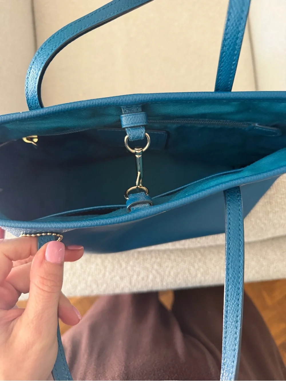 COACH Blue Leather Tote with Gold Hardware